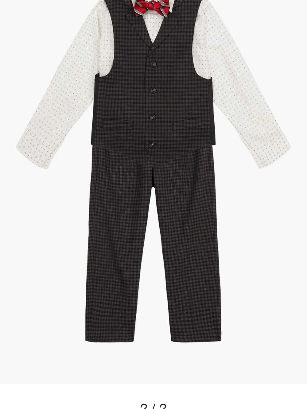 Nautica Boys 3-Piece Plaid Vest Suit with White Dot Shirt